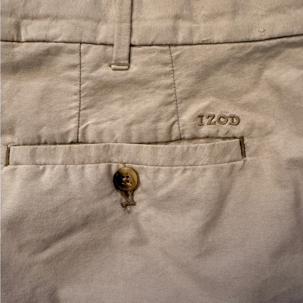 IZOD 100% Cotton Khaki Beige Tan Flat Front Chino Casual Mens Shorts Size 40 - Picture 3 of 11